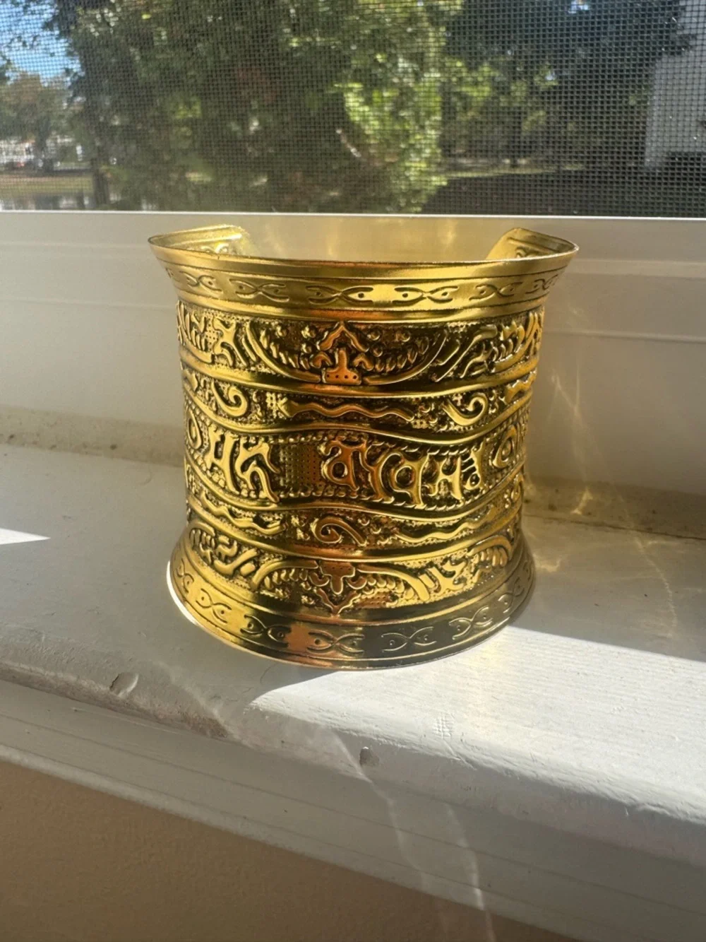 Gold Ornate Metal Cuff Vase - Decorative Home Accent